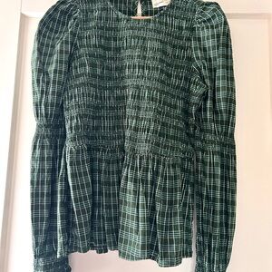 Universal Thread Dark Green Plaid Smocked Peplum Tunic size M